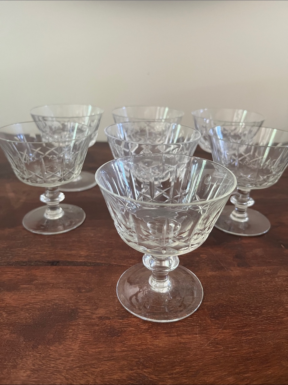 Vintage Cross and Olive Cut-Crystal Dessert Coupes - Set of 7